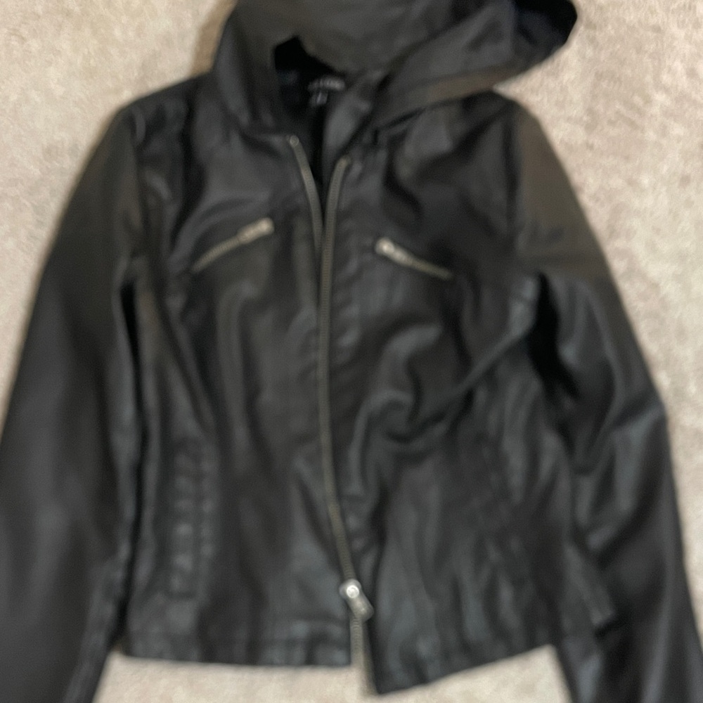 New Look Black Leather Hooded Jacket